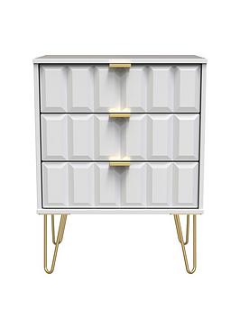 Product photograph of Swift Cube Ready Assembled 3 Drawer Midi Sideboard - White from very.co.uk