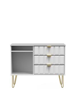 Product photograph of Swift Cube Ready Assembled 3 Drawer Tv Unit - Fits Up To To 48 Inch Tv - White from very.co.uk
