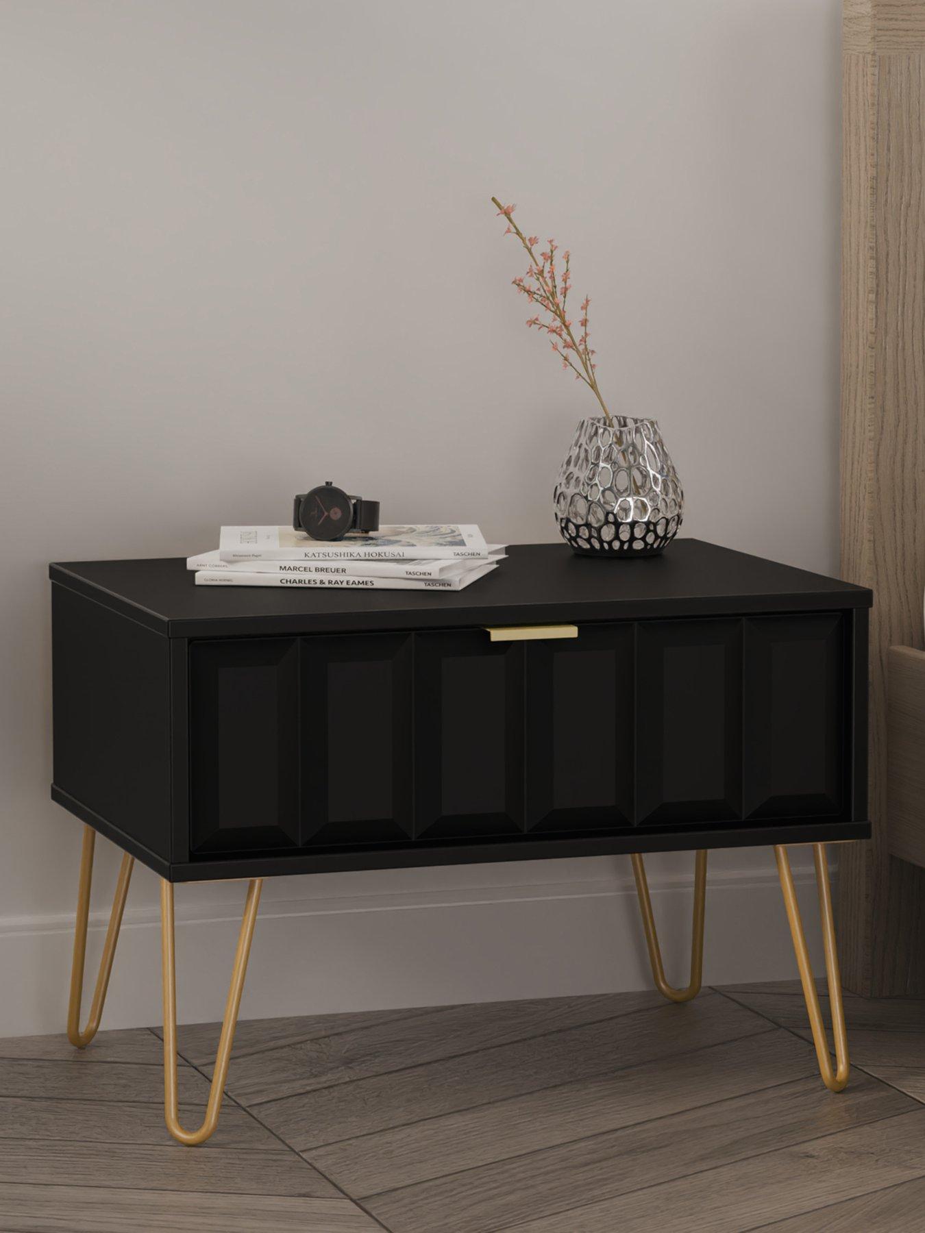 Product photograph of Swift Cube Ready Assembled 1 Drawer Lamp Table - Black - Fsc Reg Certified from very.co.uk