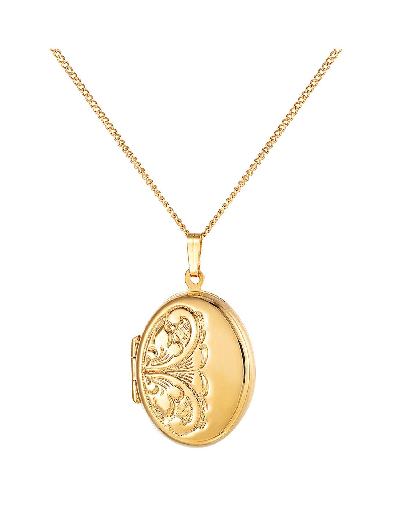 Product photograph of The Love Silver Collection 18ct Gold Plated Sterling Silver Hand-engraved Oval Locket 18 Adjustable Curb Chain from very.co.uk