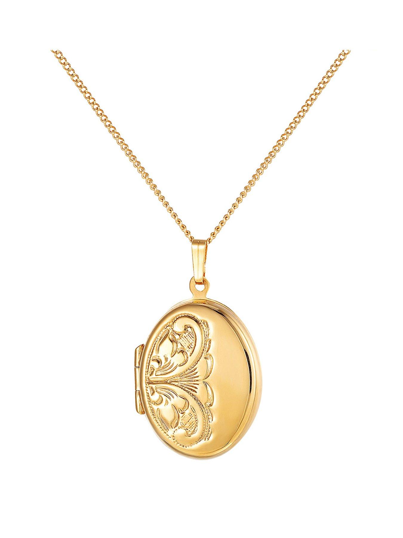 undefined 18ct Gold Plated Sterling Silver Hand-Engraved Oval Locket, 18" Adjustable Curb Chain