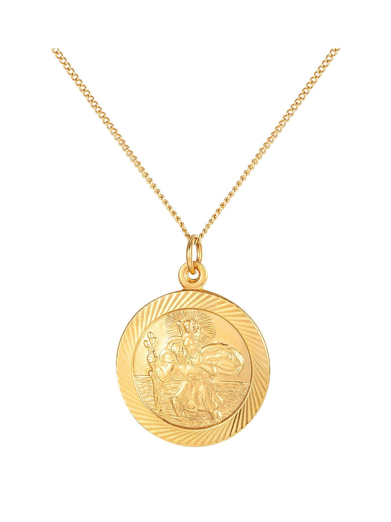 The Love Collection 18ct Gold Plated Sterling Silver St. Christopher Pendant, 20" Adjustable Curb Chain.