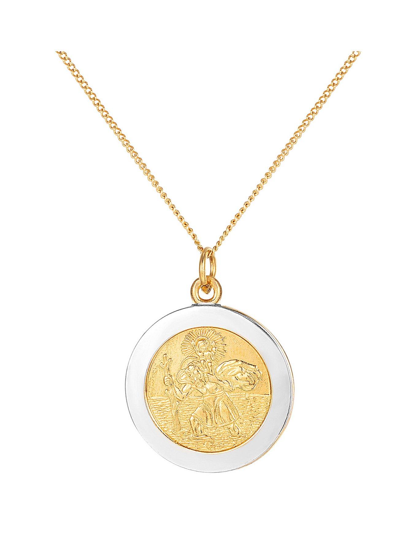 Product photograph of The Love Silver Collection 18ct Gold Plated Sterling Silver Two-tone St Christopher Pendant 18 Adjustable Curb Chain from very.co.uk