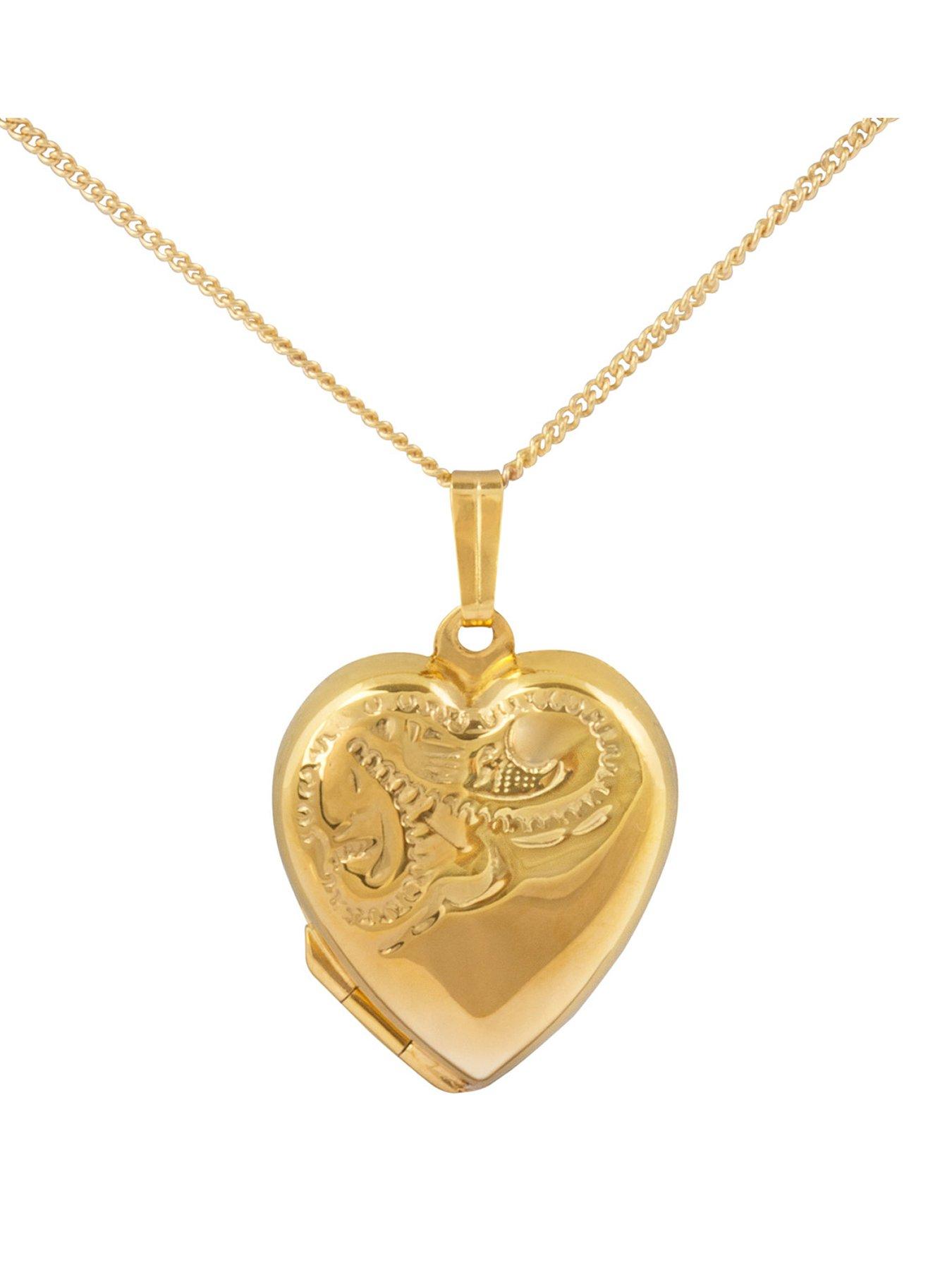 Product photograph of The Love Silver Collection 18ct Gold Plated Sterling Silver Hand-engraved Heart Locket 18 Adjustable Curb Chain from very.co.uk