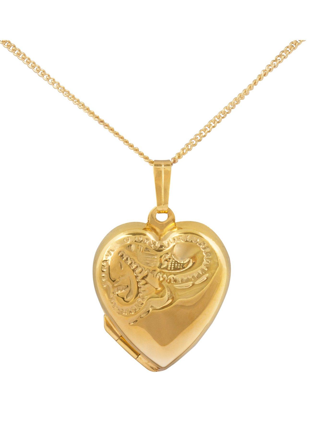 The Love Collection 18ct Gold Plated Sterling Silver Hand-Engraved Heart Locket, 18" Adjustable Curb Chain