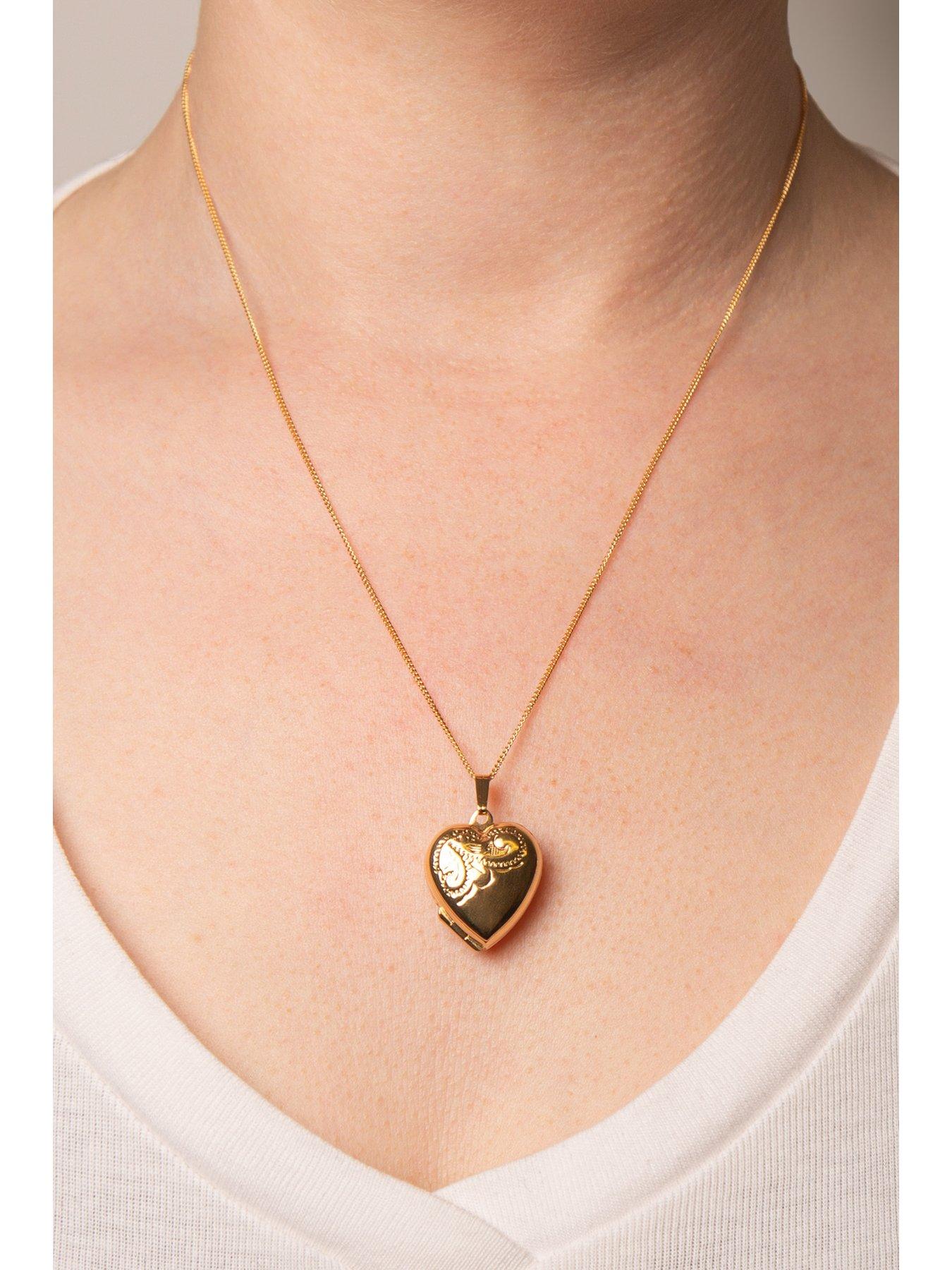 Image 2 of 5 of The Love Collection 18ct Gold Plated Sterling Silver Hand-Engraved Heart Locket, 18" Adjustable Curb Chain