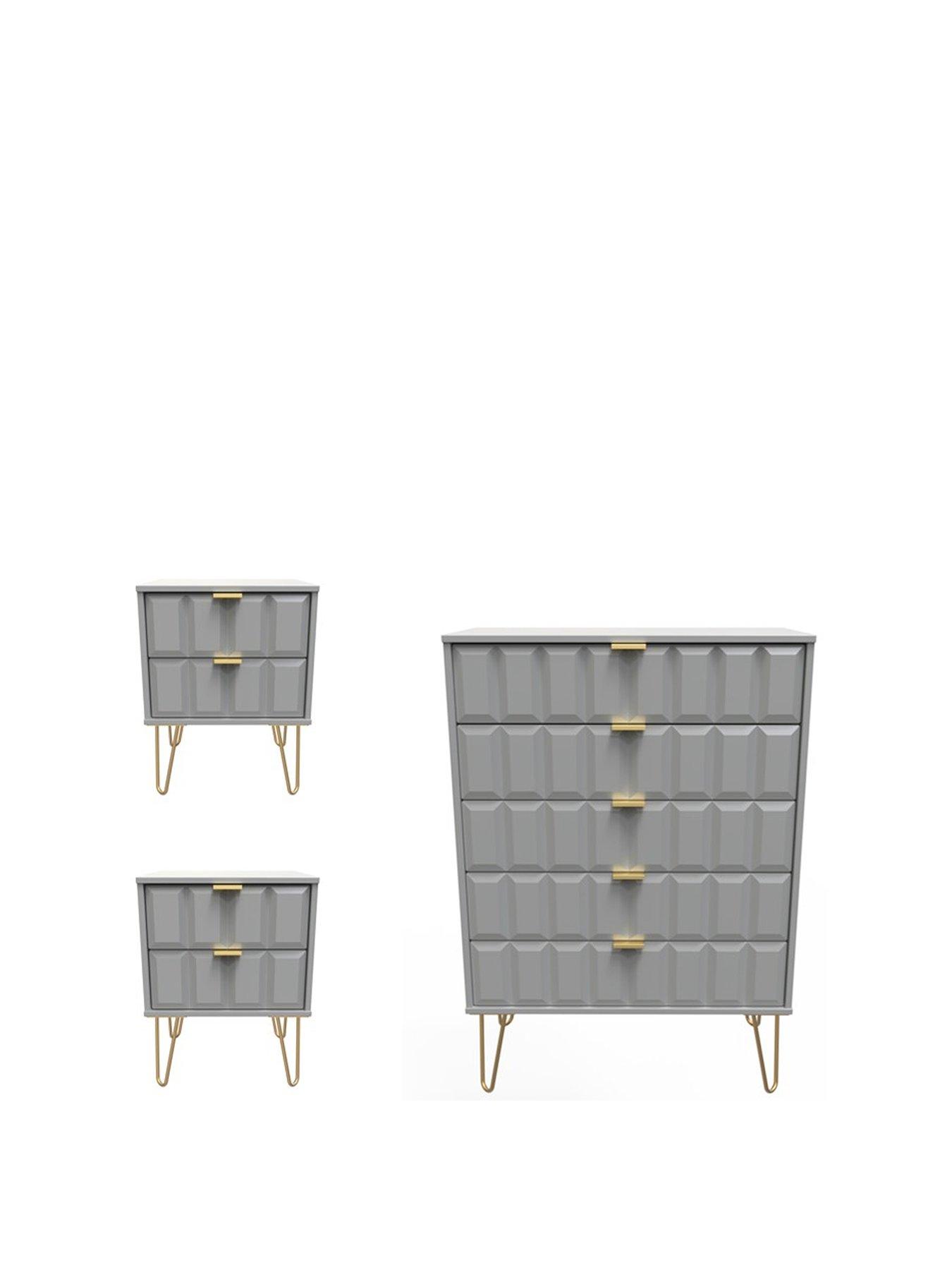 Image 1 of 8 of SWIFT Cube 3 Piece Ready Assembled&nbsp;Package&nbsp;- 5 Drawer Chest and 2&nbsp;Bedside Chests&nbsp;- FSC&reg; Certified