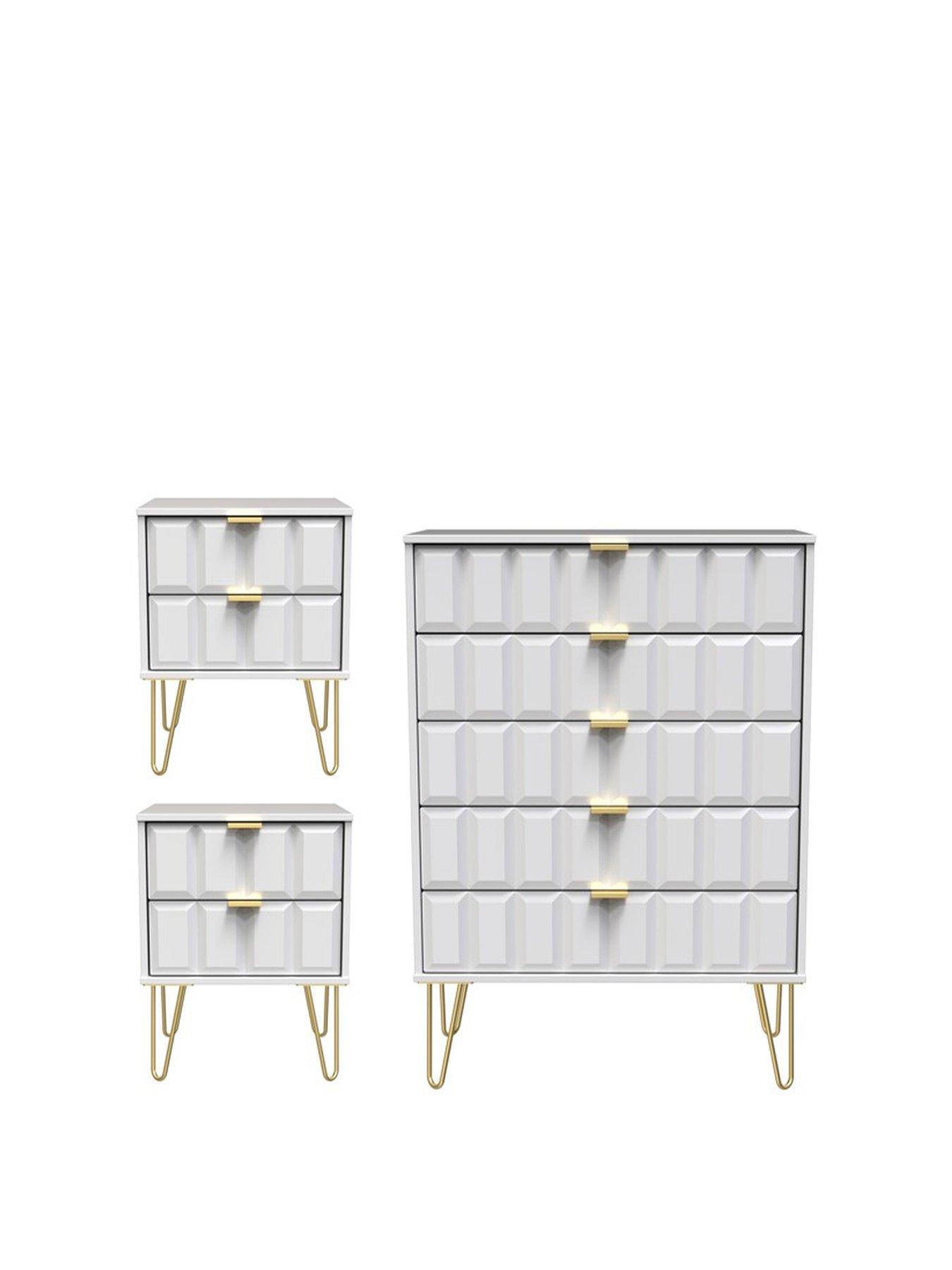 undefined Cube 3 Piece Ready Assembled Package - 5 Drawer Chest and 2 Bedside Chests - FSC® Certified