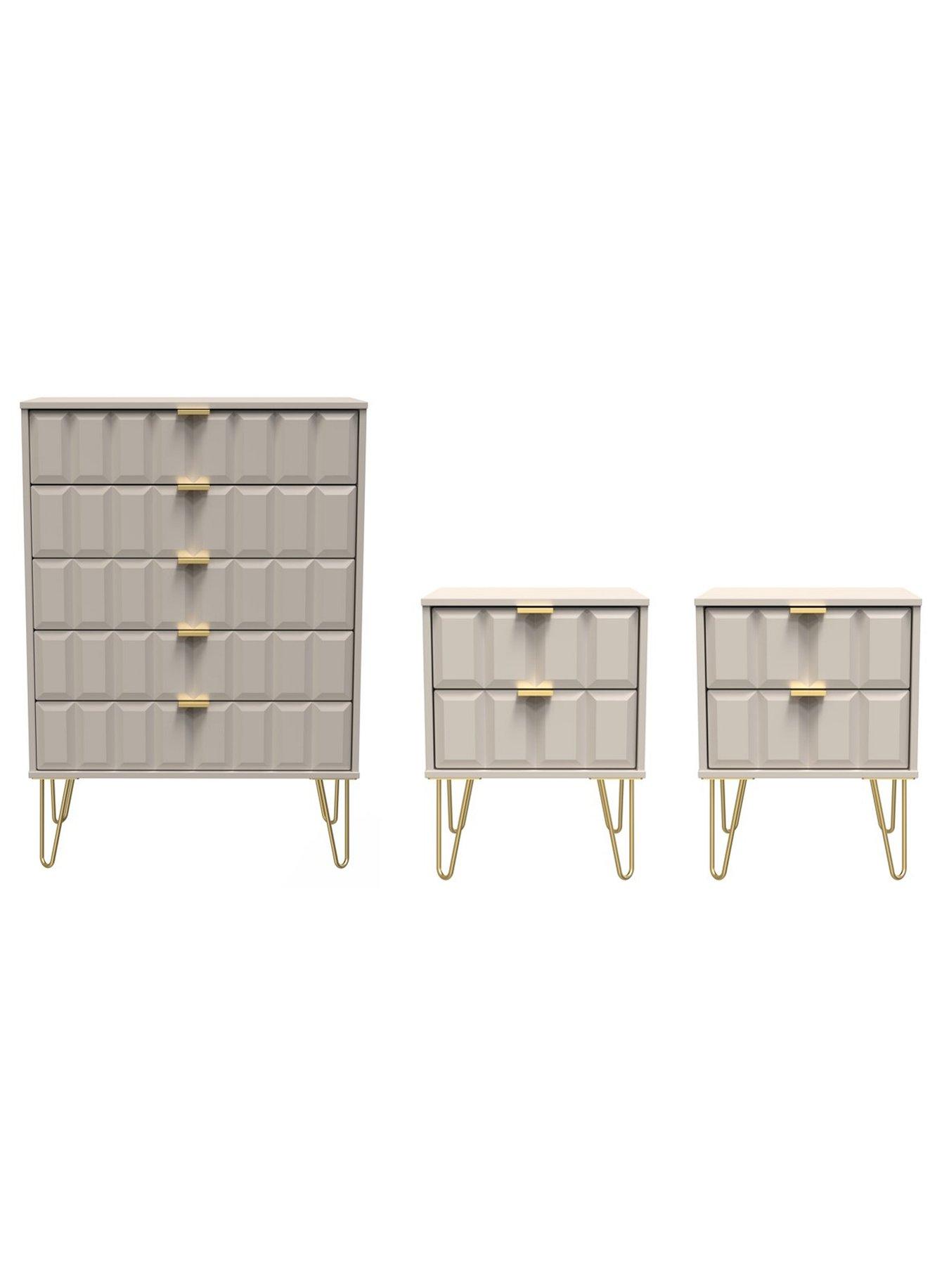 undefined Cube 3 Piece Ready Assembled Package - 5 Drawer Chest and 2 Bedside Chests - FSC® Certified