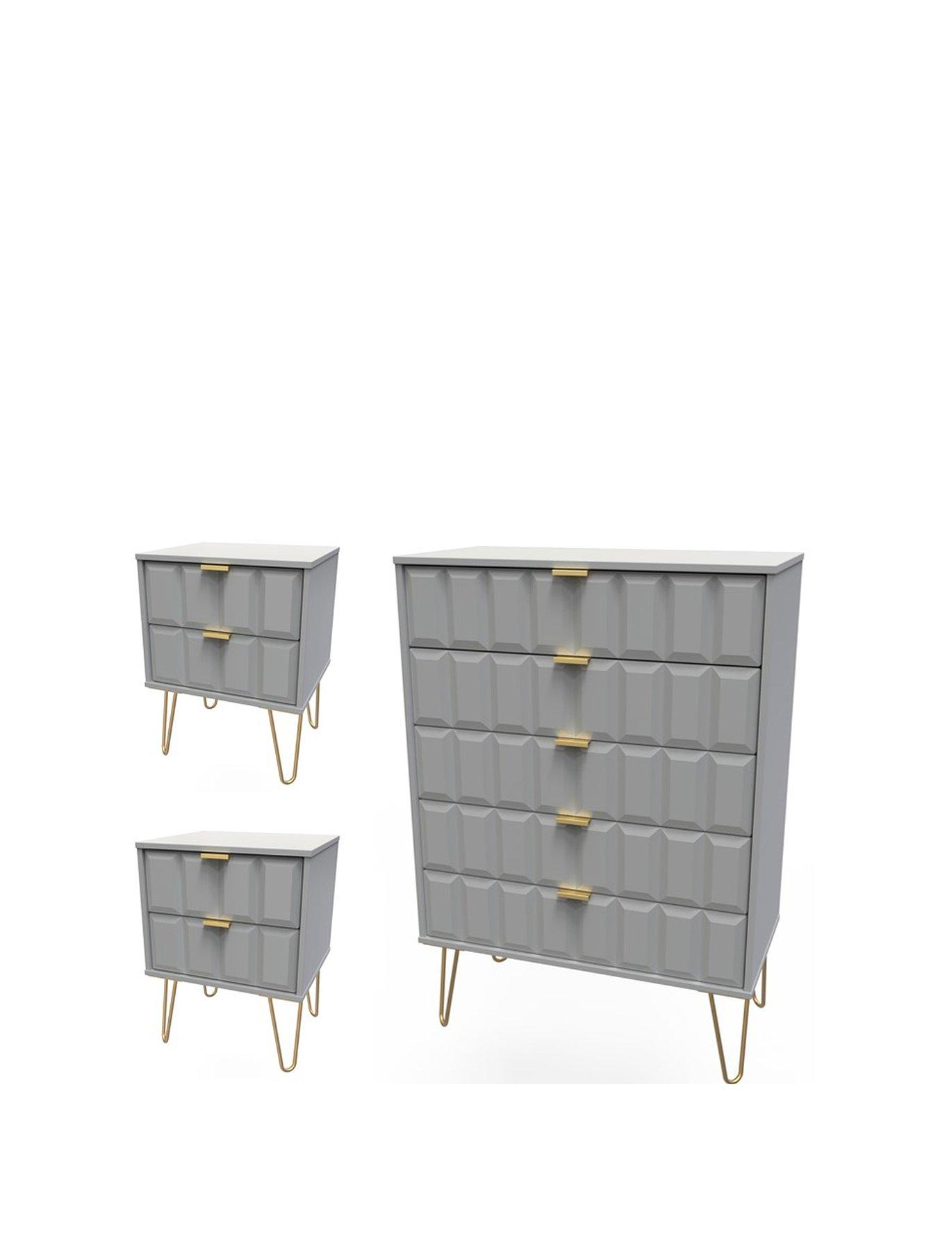 Image 3 of 8 of SWIFT Cube 3 Piece Ready Assembled&nbsp;Package&nbsp;- 5 Drawer Chest and 2&nbsp;Bedside Chests&nbsp;- FSC&reg; Certified