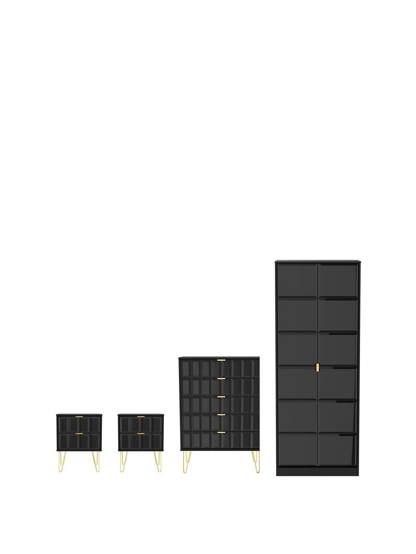 undefined Cube 4 Piece Ready Assembled Package - 2 Door Wardrobe, 5 Drawer Chest and 2 Bedside Chests - FSC® Certified