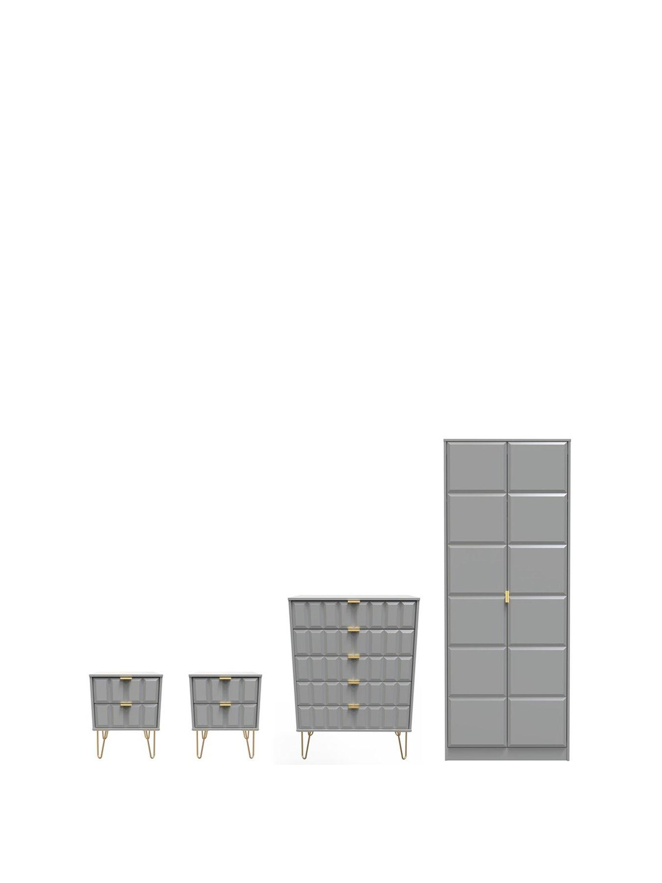 Product photograph of Swift Cube 4 Piece Ready Assembled Package - 2 Door Wardrobe 5 Drawer Chest And 2 Bedside Chests from very.co.uk