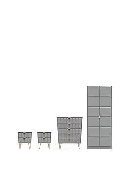 Product photograph of Swift Cube 4 Piece Ready Assembled Package - 2 Door Wardrobe 5 Drawer Chest And 2 Bedside Chests - Fsc Reg Certified from very.co.uk