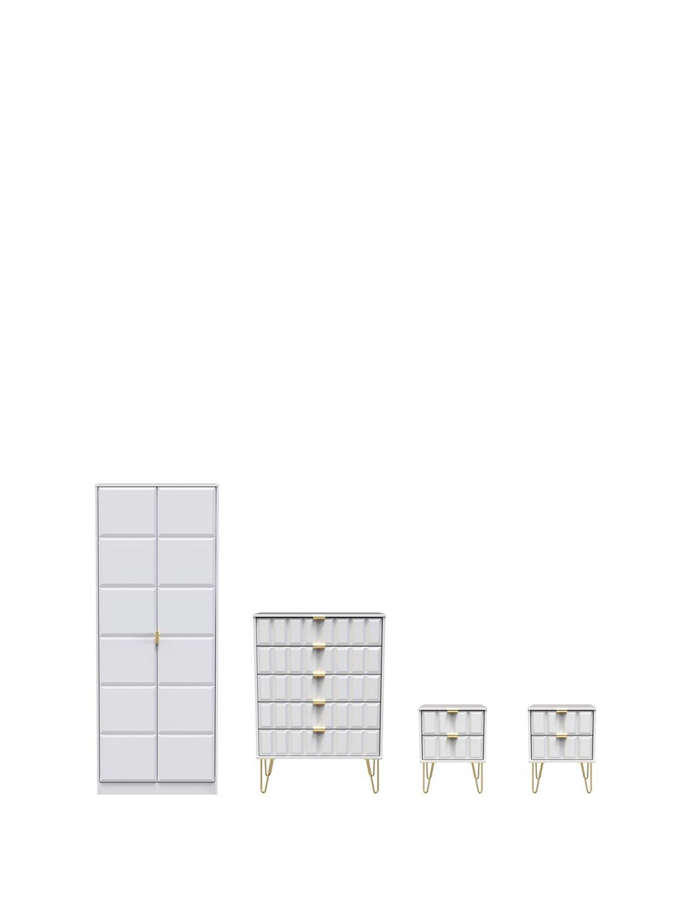 undefined Cube 4 Piece Ready Assembled Package - 2 Door Wardrobe, 5 Drawer Chest and 2 Bedside Chests - FSC® Certified