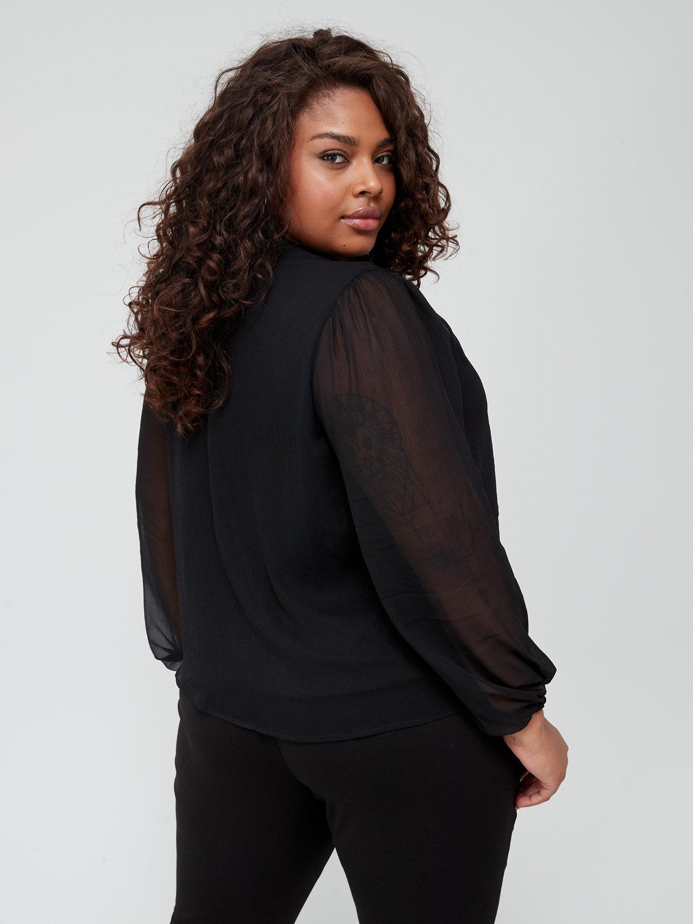 Curve Sheer Sleeve Blouse - Black