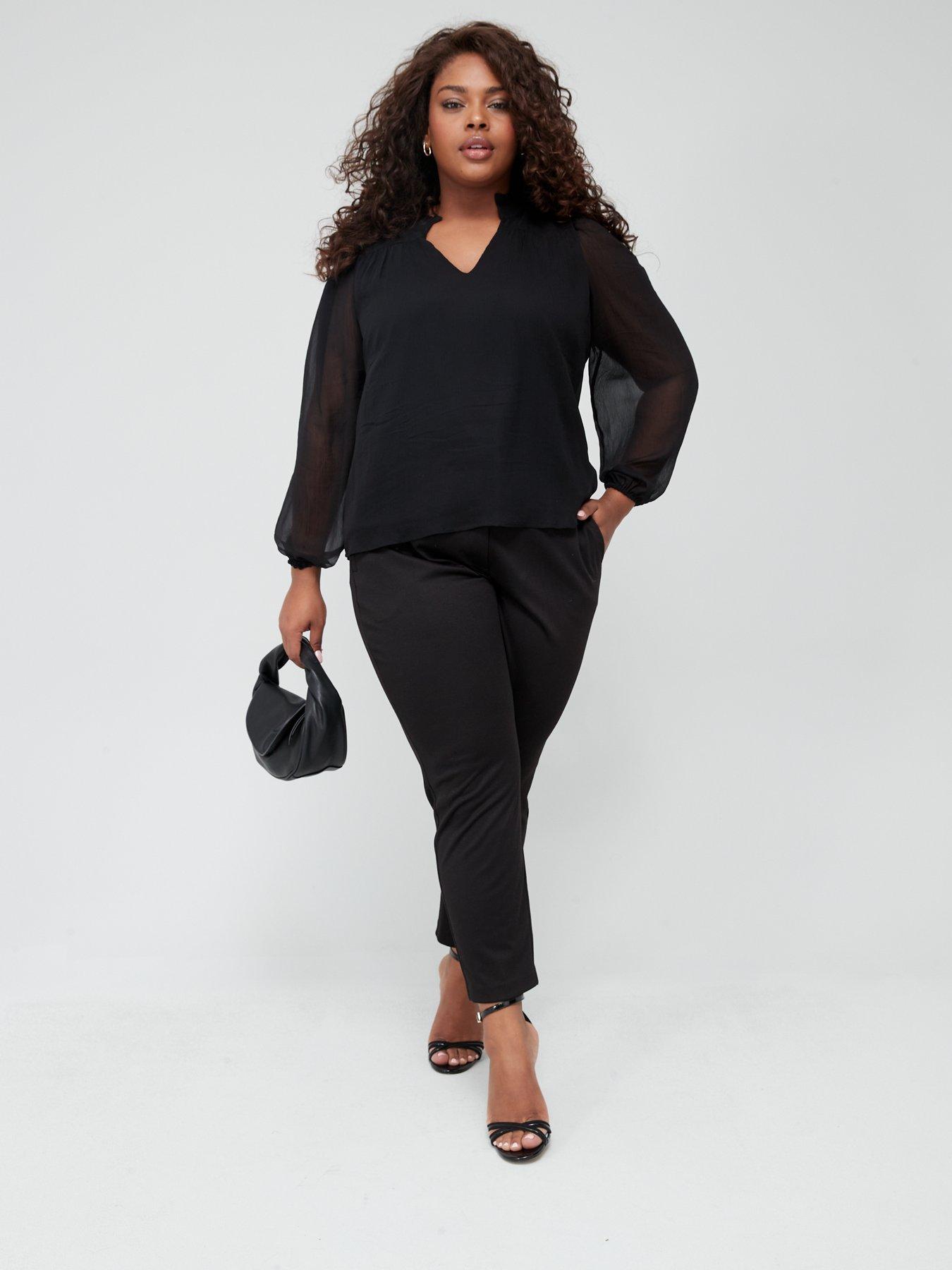 Curve Sheer Sleeve Blouse - Black