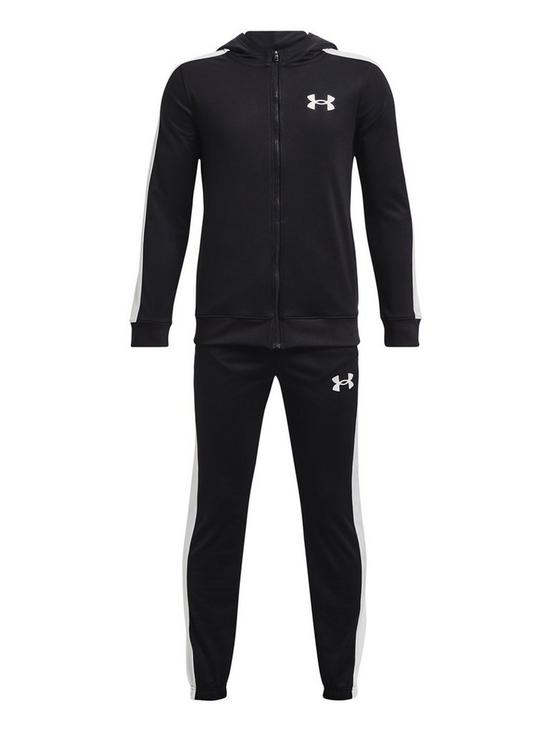 front image of under-armour-knit-hooded-track-suit-older-boysnbsp-nbspblackwhite