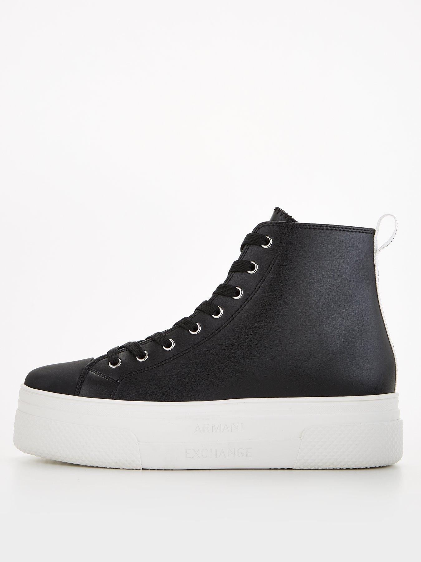 Armani Exchange Leather Flatform High-Top Trainer - Black 