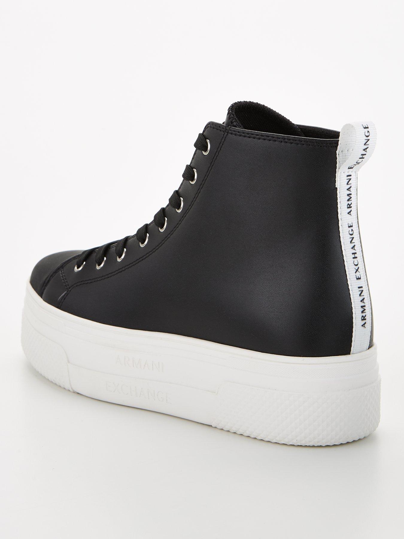 Armani Exchange Leather Flatform High-Top Trainer - Black 