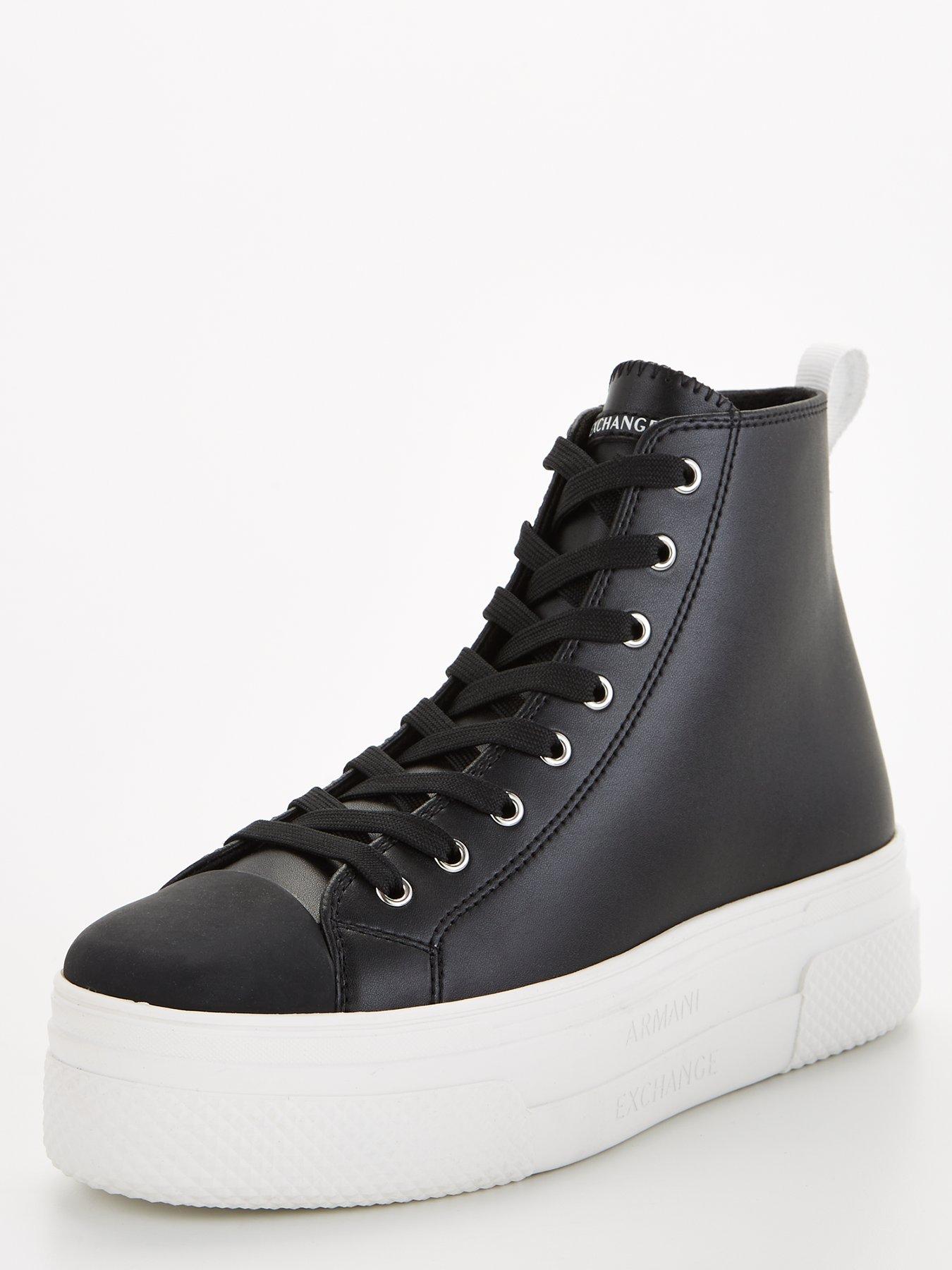 Armani Exchange Leather Flatform High-Top Trainer - Black 