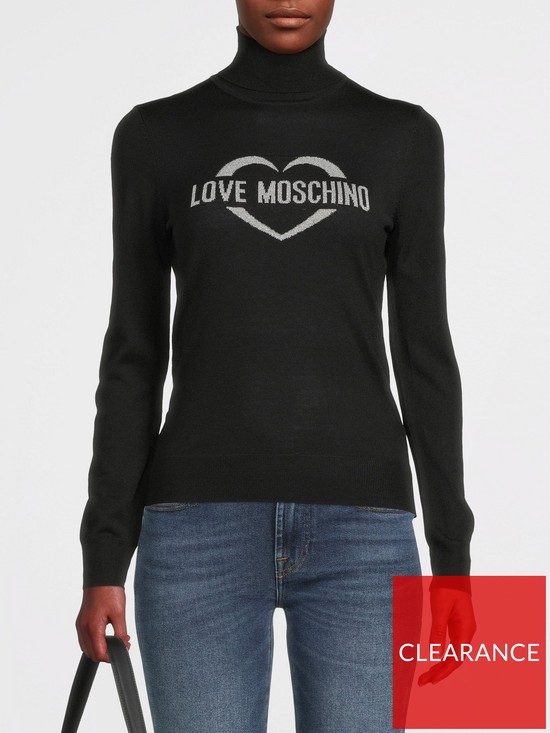 front image of love-moschino-heart-logo-high-neck-sweater-black
