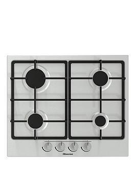 Product photograph of Hisense Gm643xf Gas Hob With 4 Cooking Zones 60cm Width Cast Iron Grills - Stainless Steel from very.co.uk