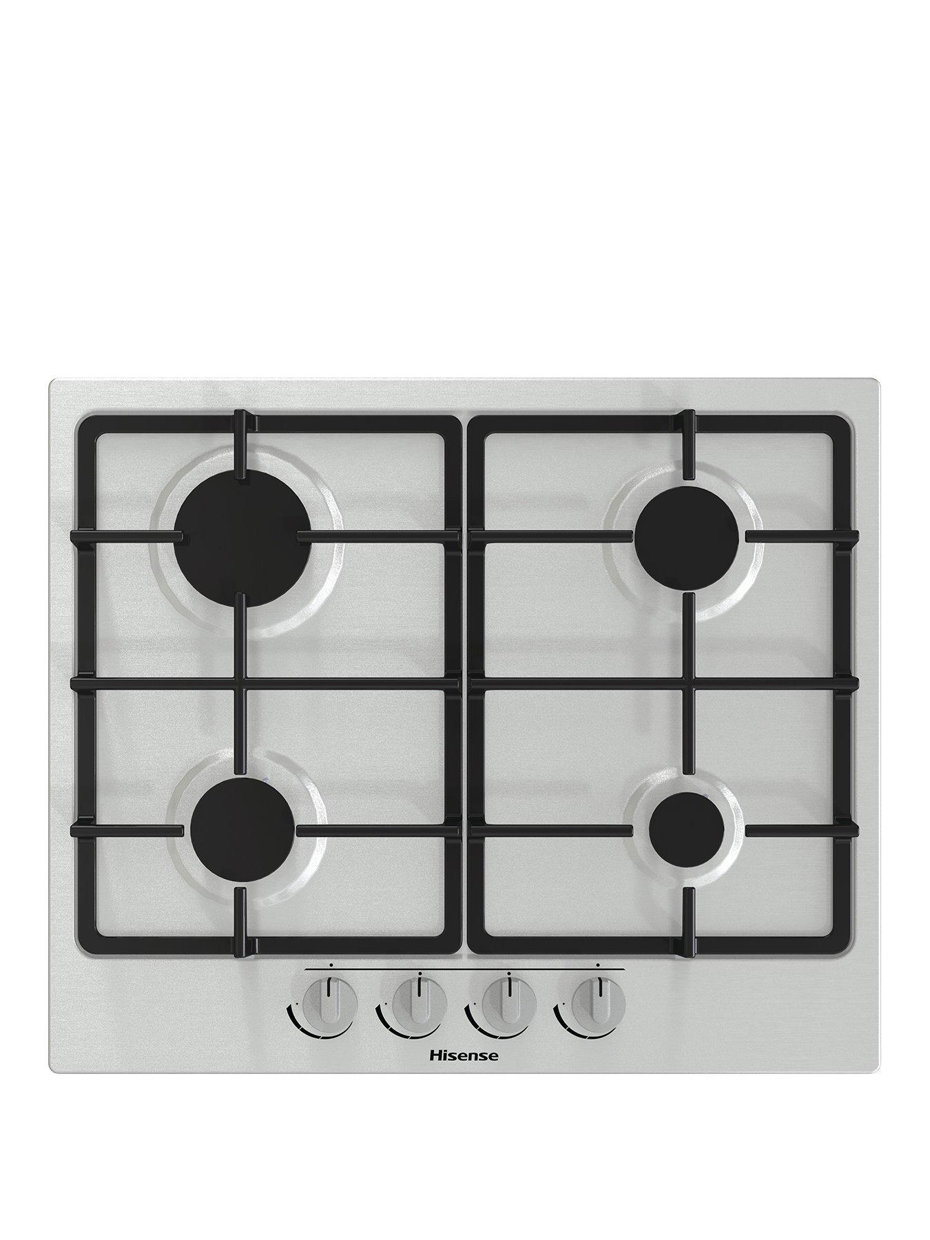 Image 1 of 7 of Hisense GM643XF Gas Hob with 4 Cooking Zones,&nbsp;60cm Width,&nbsp;Cast Iron Grills&nbsp;- Stainless Steel