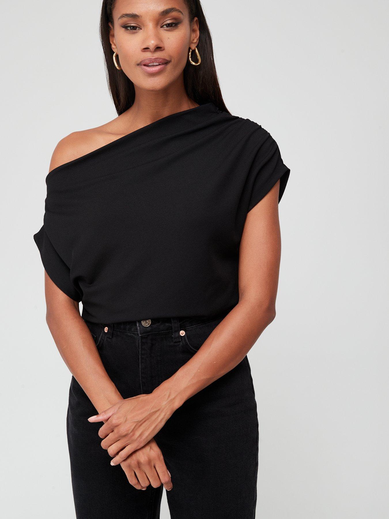 Very Off The Shoulder Ruched Detail Top - Black | very.co.uk