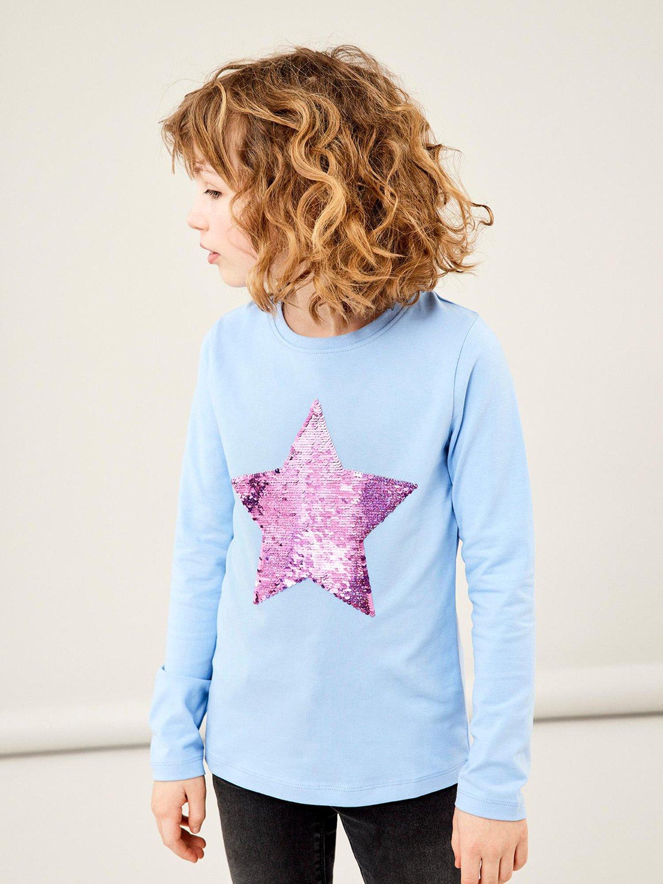 Girls Reversible Sequin Star Long Sleeve Tshirt Serenity