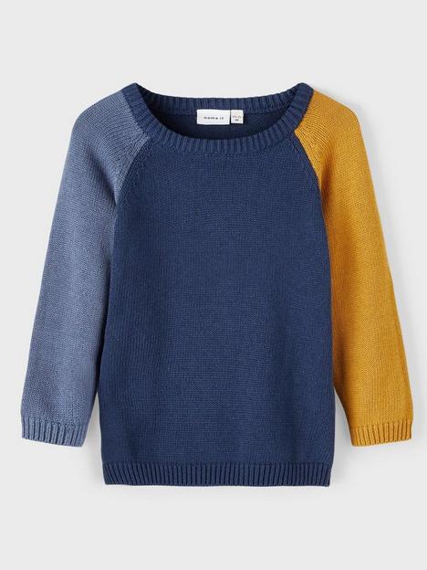 name-it-mini-boys-contrast-sleeve-knitted-jumper-sargasso-sea