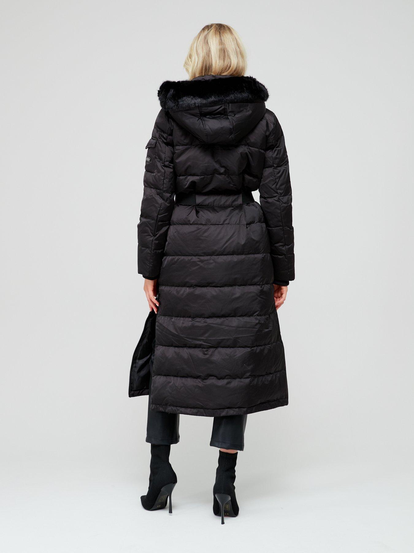 Lauren by Ralph Lauren Long Line Belted Padded Coat - Black 