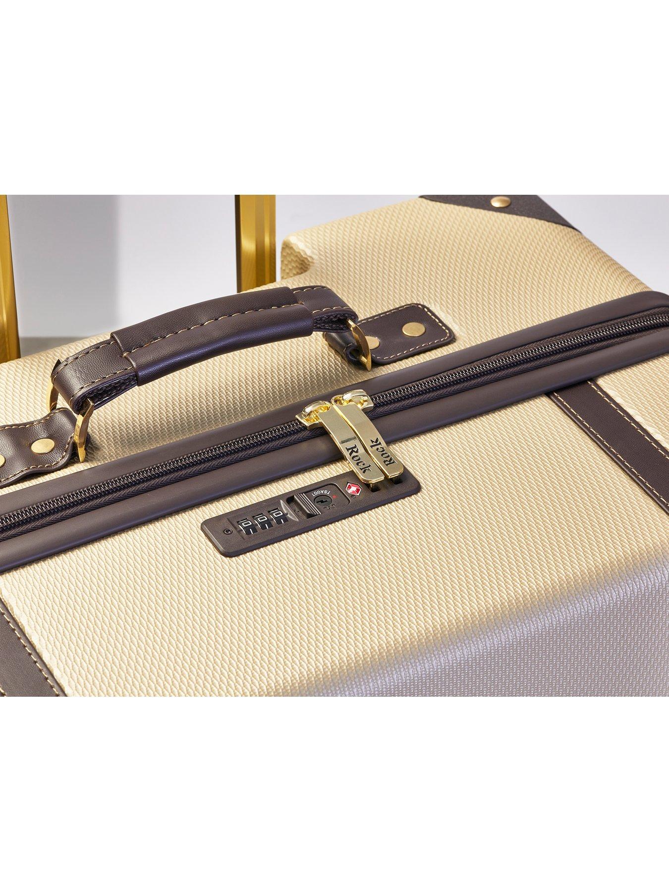 Image 5 of 7 of Rock Luggage Vintage 8 Wheel Retro Style Hardshell Cabin Suitcase - Gold