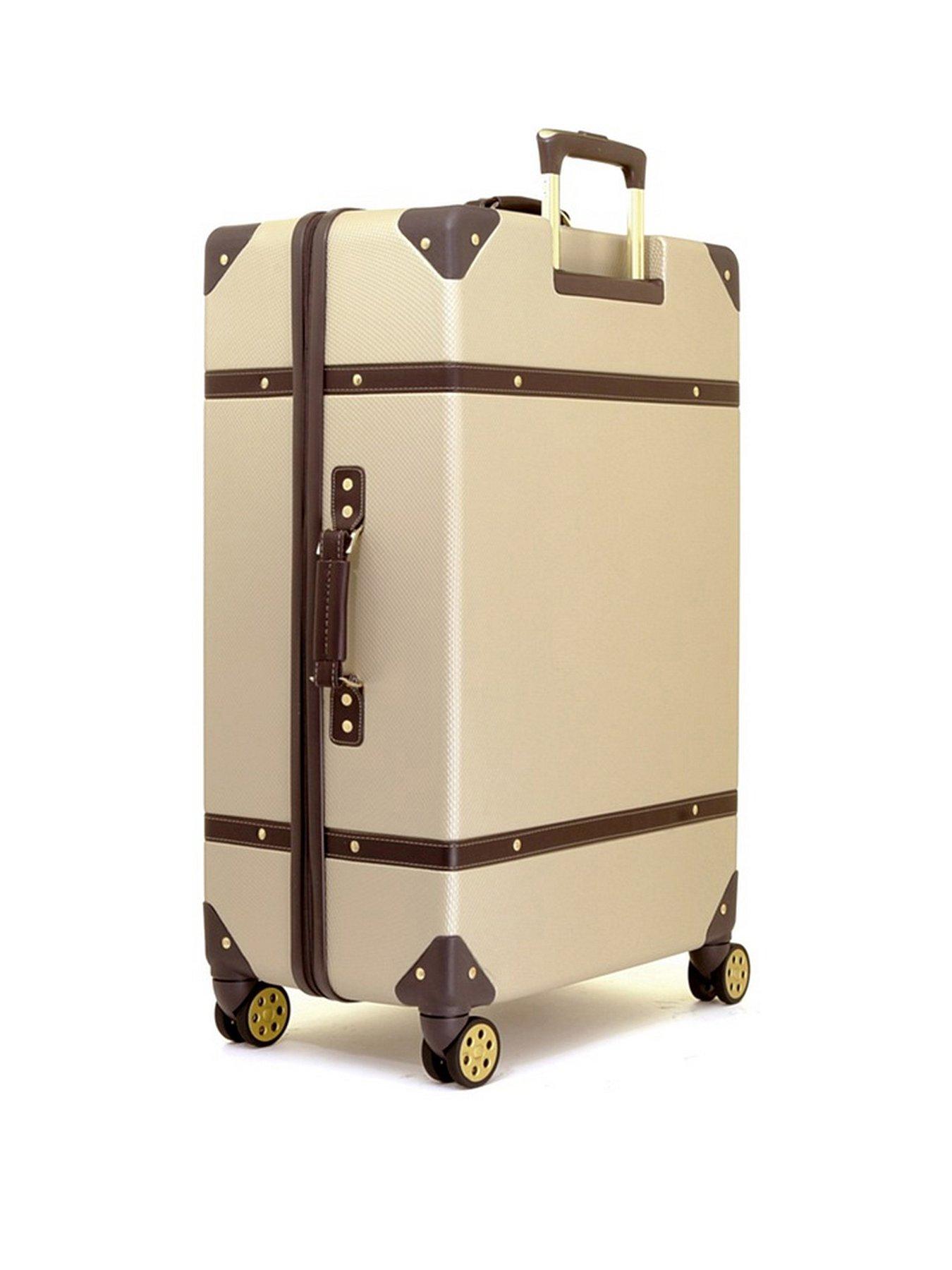 Vintage 8 Wheel Retro Style Hardshell Large Suitcase Gold