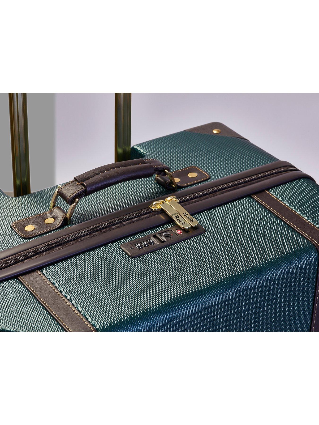 Image 4 of 7 of Rock Luggage Vintage 8 Wheel Retro Style Hardshell Cabin Suitcase - Emerald Green