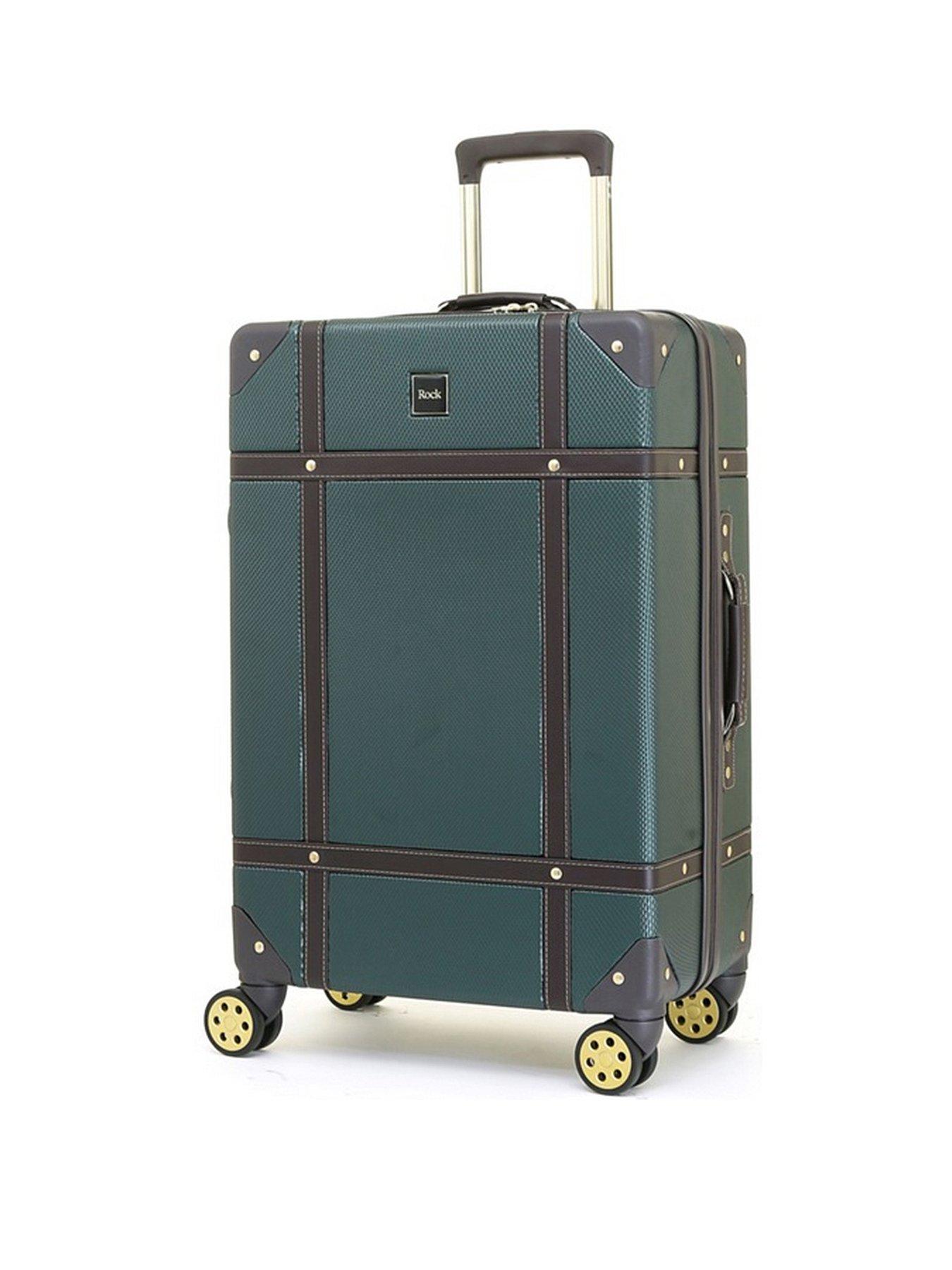 undefined Vintage 8 Wheel Retro Style Hardshell Medium Suitcase - Emerald Green