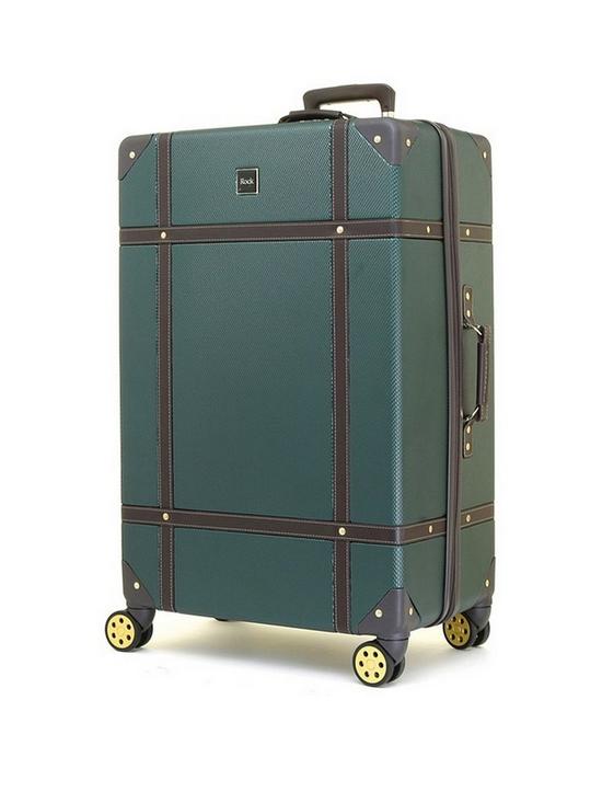 front image of rock-luggage-vintage-8-wheel-retro-style-hardshell-large-suitcase-emerald-green