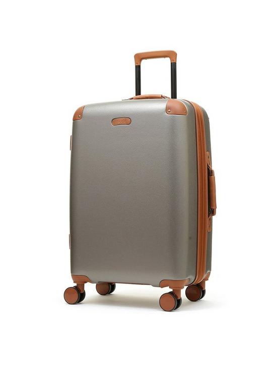 front image of rock-luggage-carnaby-8-wheel-hardshell-medium-suitcase-platinum