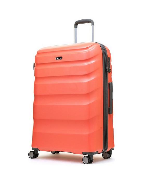 front image of rock-luggage-bali-8-wheel-hardshell-large-suitcase-coral