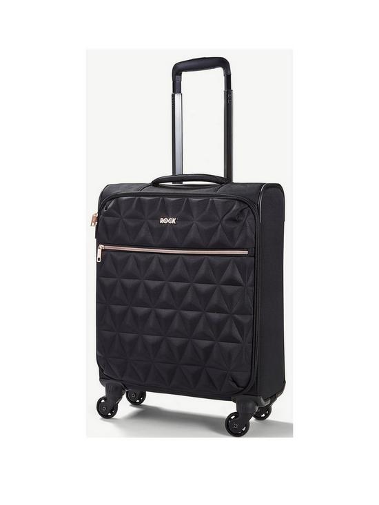 front image of rock-luggage-jewel-4-wheel-soft-cabin-suitcase-black