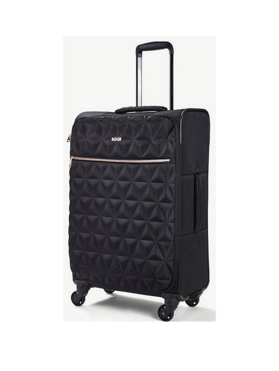 front image of rock-luggage-jewel-4-wheel-soft-medium-suitcase-black