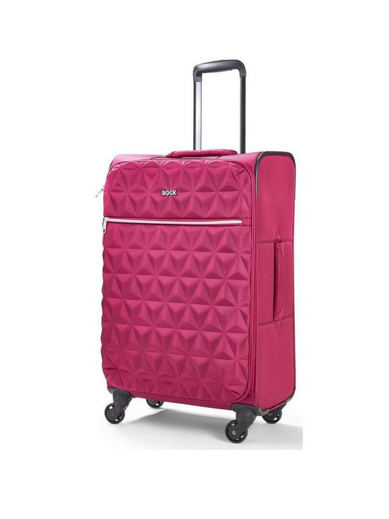 front image of rock-luggage-jewel-4-wheel-soft-medium-suitcase-pink
