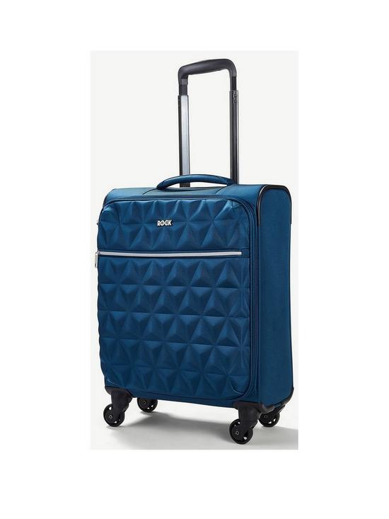 front image of rock-luggage-jewel-4-wheel-soft-cabin-suitcase-blue