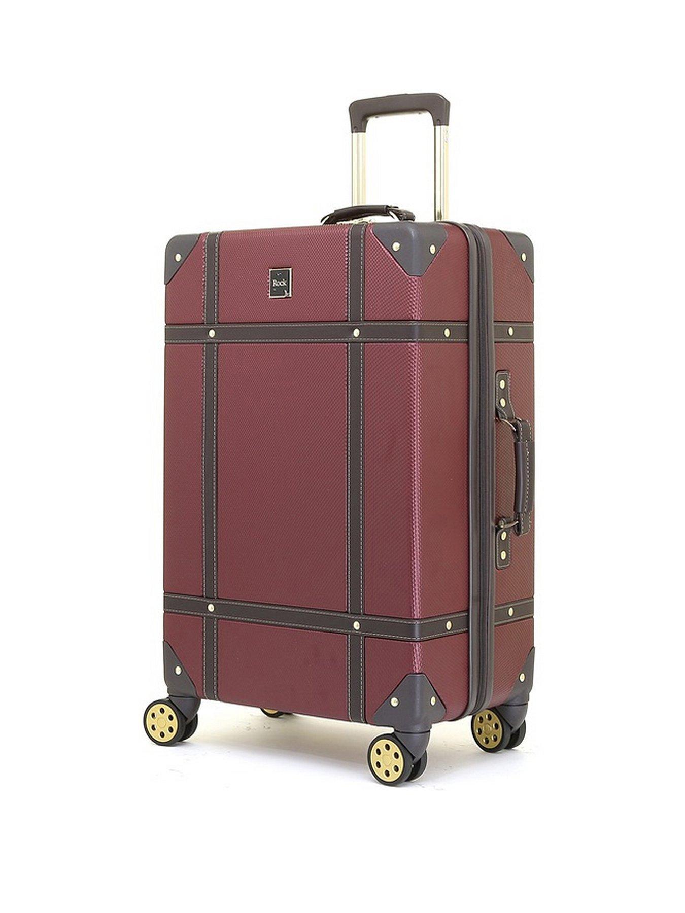 Rock Luggage Vintage 8 Wheel Retro Style Hardshell Cabin Suitcase Burgundy Very