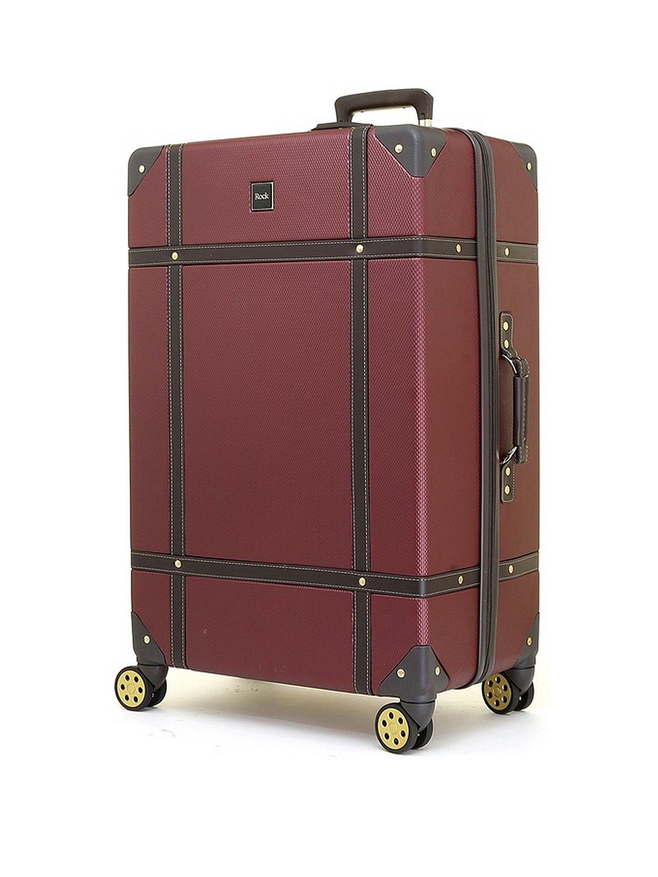 Vintage 8 Wheel Retro Style Hardshell Large Suitcase Burgundy
