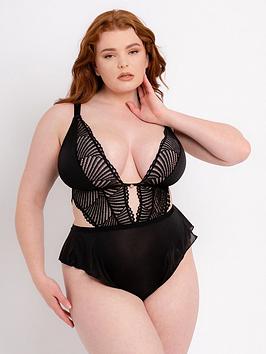 curvy kate after hours lace teddy - black, black, size s, women