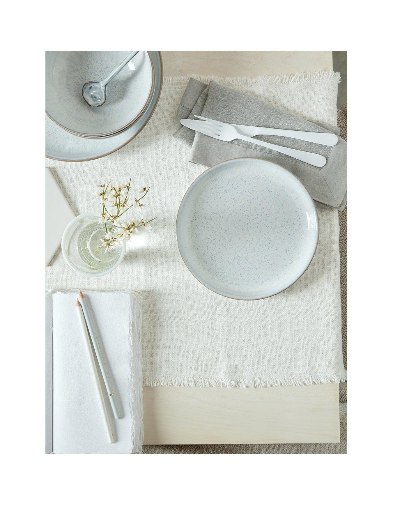 Denby White Speckle Set of 4 Coupe Medium Plates
