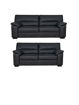 Product photograph of Very Home Danielle Faux Leather 3 Seater 2 Seater Sofa Set - Black Buy And Save from very.co.uk