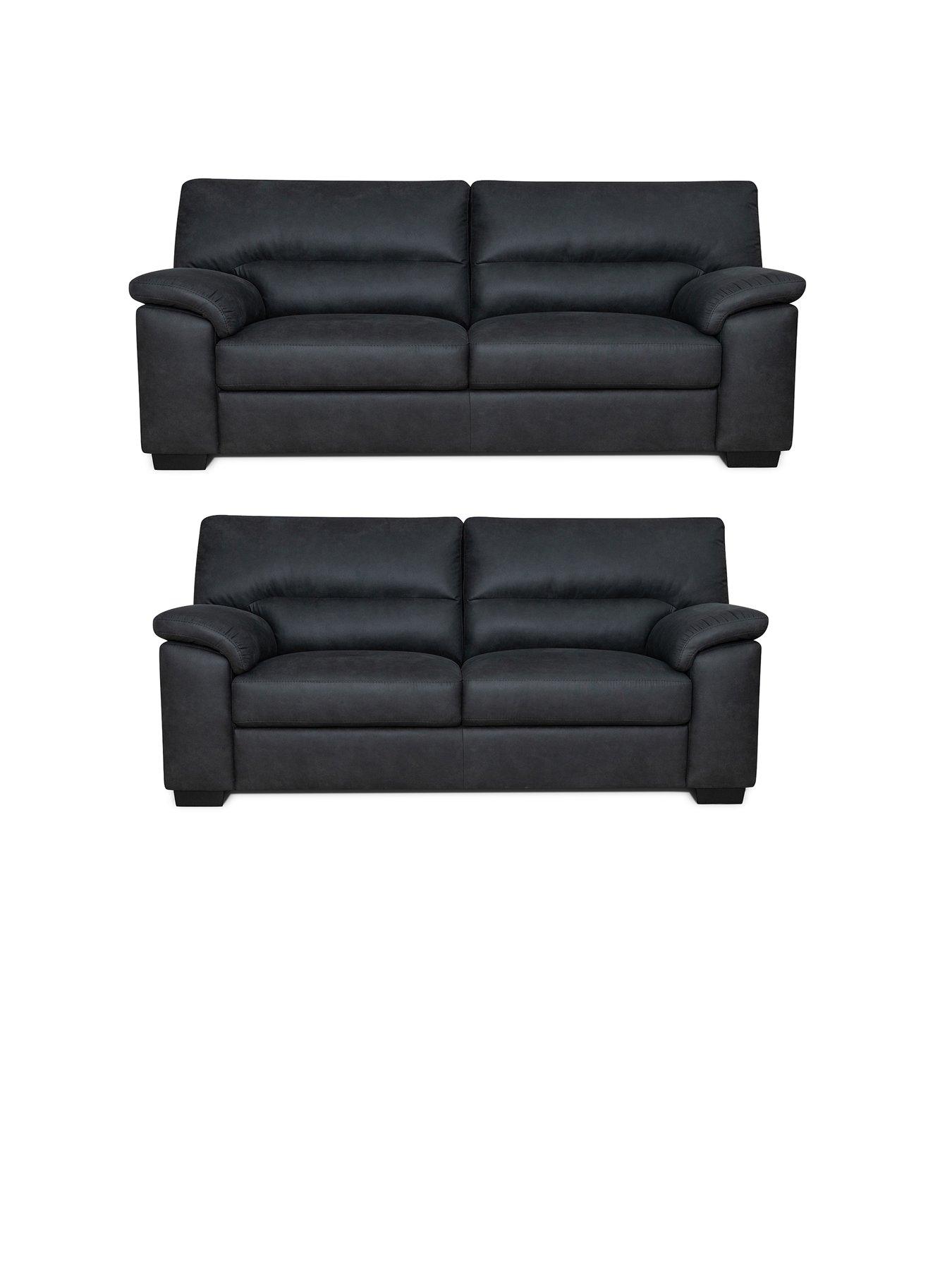 undefined Danielle Faux Leather 3 Seater + 2 Seater Sofa Set - Black (Buy and SAVE!) - FSC® Certified