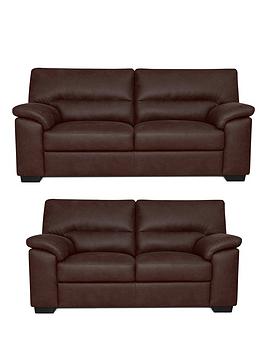 Product photograph of Very Home Danielle Faux Leather 3 Seater 2 Seater Sofa Set - Chocolate Buy And Save from very.co.uk