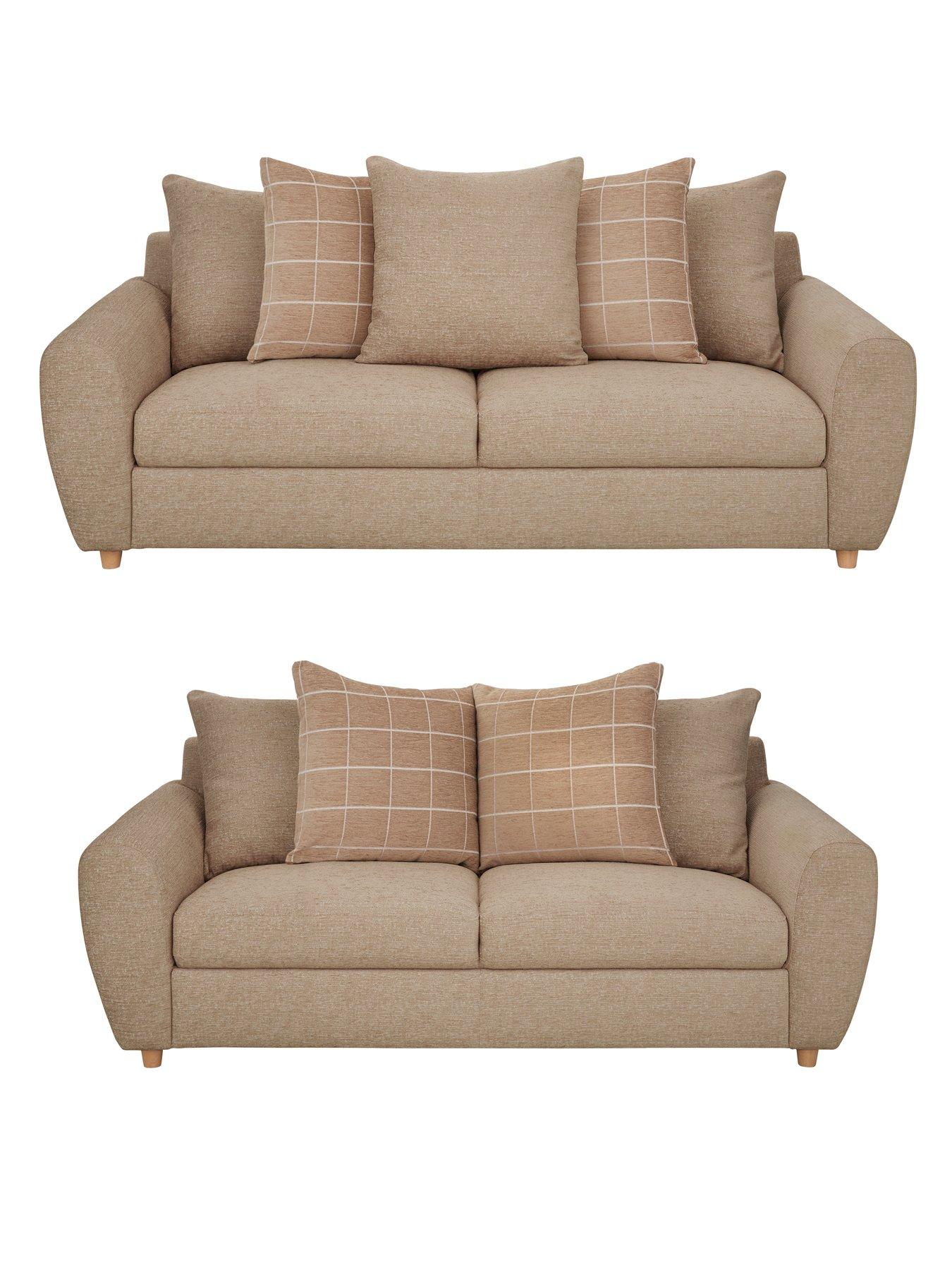 Product photograph of Very Home Odeon 3 Seater 2 Seater Fabric Sofa Set Buy And Save - Biscuit Check from very.co.uk